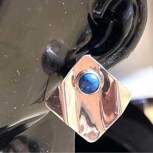 Mirror Finish 950 Sterling Silver Blue Sodalite Large Wavy Diamond Earrings